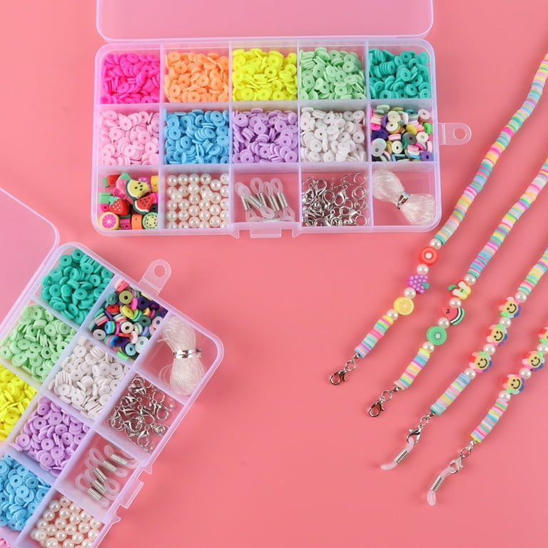 Feildoo Bead Jewelry Making Kit Rainbow Opaque Beads Friendship Bracelet  Glasses Anti-Loss Rope Making Crafts Independence Day Gift,15 Gram Pottery